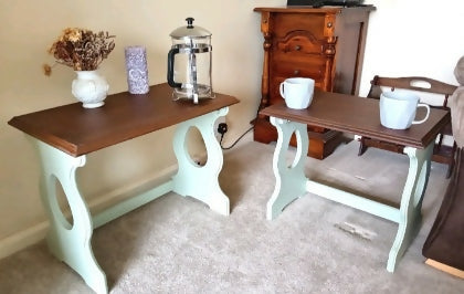Vintage Upcycled Solid Oak Tudor Style Nesting Tables