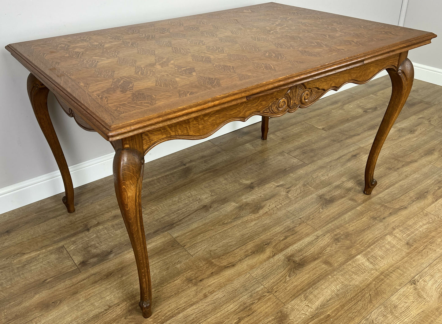 Dining Table Vintage French Louis XVI Carved Oak Extendable Table LOT 6356
