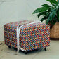Footstool Pouffe Ottoman on castors Rescued, Restored & Reupholstered in a Modern, Geometric Fabric.