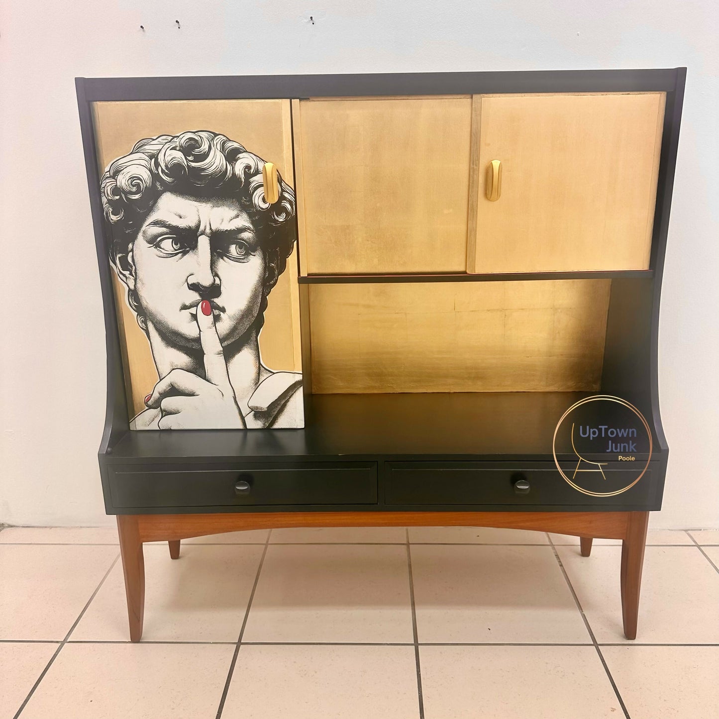 Mid-Century Solid Teak Cocktail, Drinks Cabinet