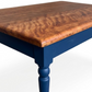 Bespoke Country Farmhouse 6-Seater Dining Table with Solid Curly Maple Top and Deep Blue Turned Legs