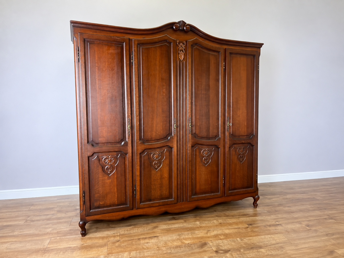 Wardrobe Vintage French Louis XVI Style Oak Four Door Carved Armoire LOT 6502