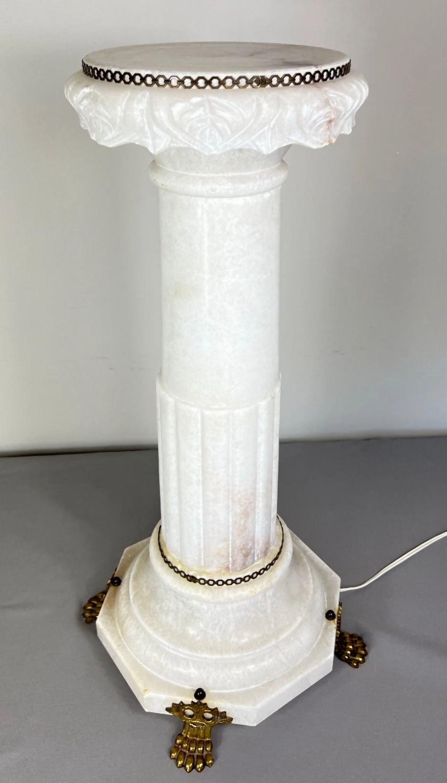 Pedestal Lamp Vintage French Style Alabaster Brass Lighting LOT 5087