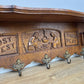 Coat Rack Vintage French Oak Wall Mounted 5 Hooks Carved Rack Hanger LOT 6303