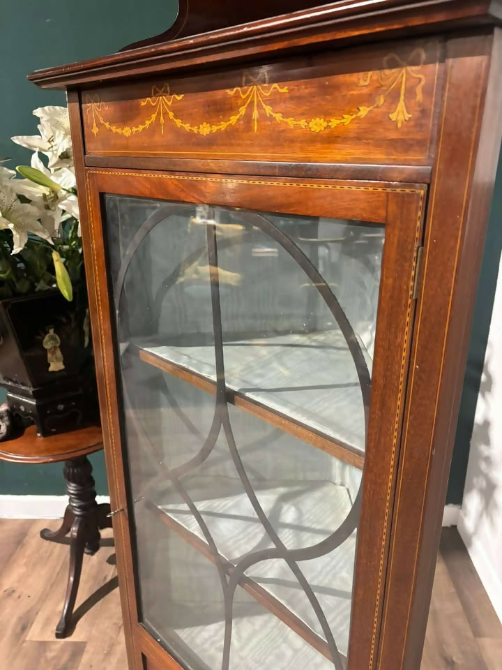 Edwardian Mahogany Inlaid Corner Display Cabinet2