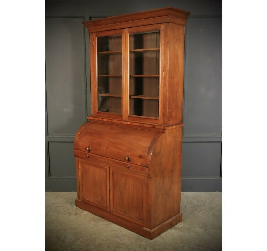 Walnut Cylinder Bureau Vintage Bookcase