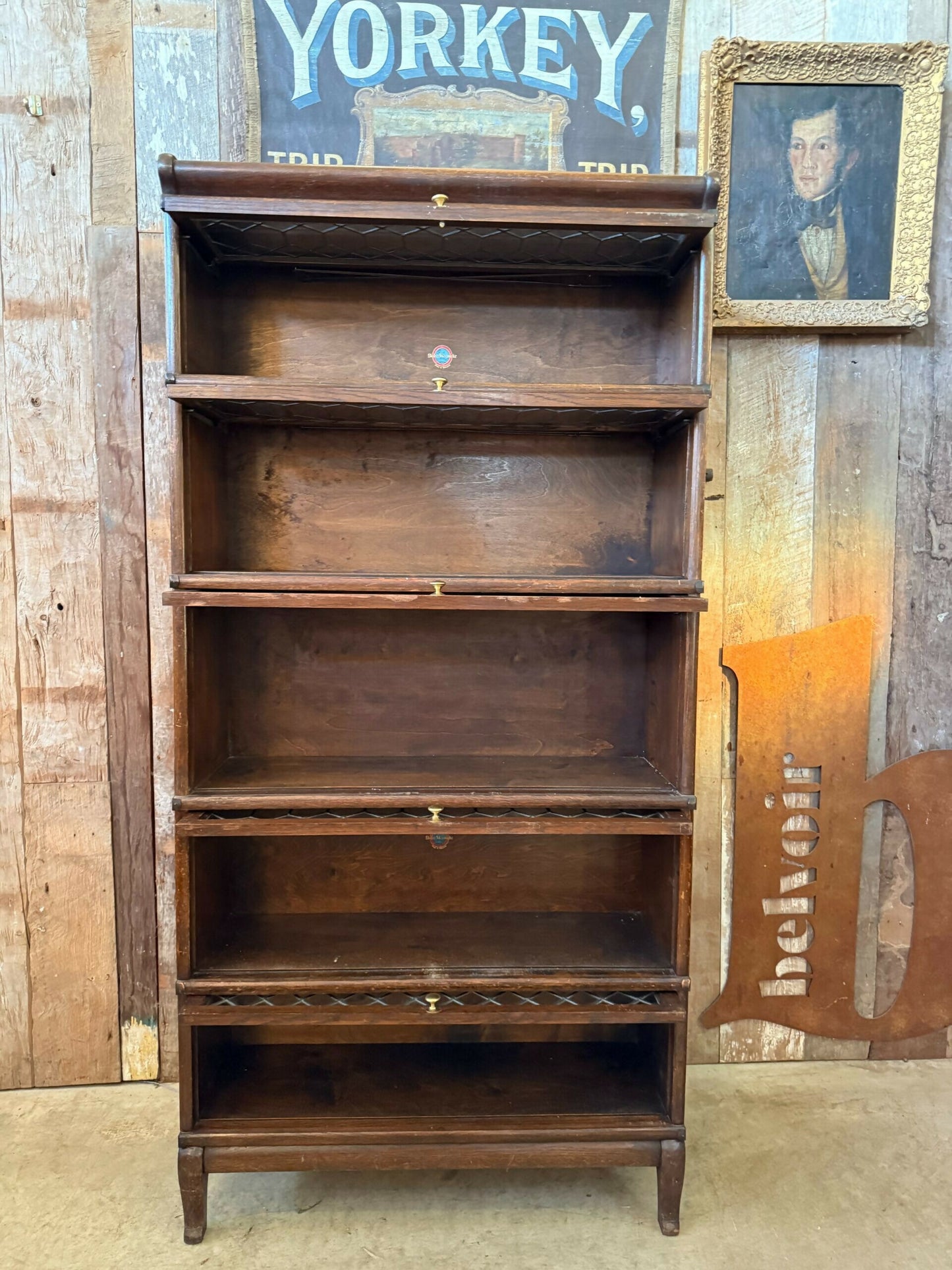 Antique Globe Wernicke Oak Five Stacking Modular Barristers Solicitors Office Glazed Bookcase Cabinet, c1930