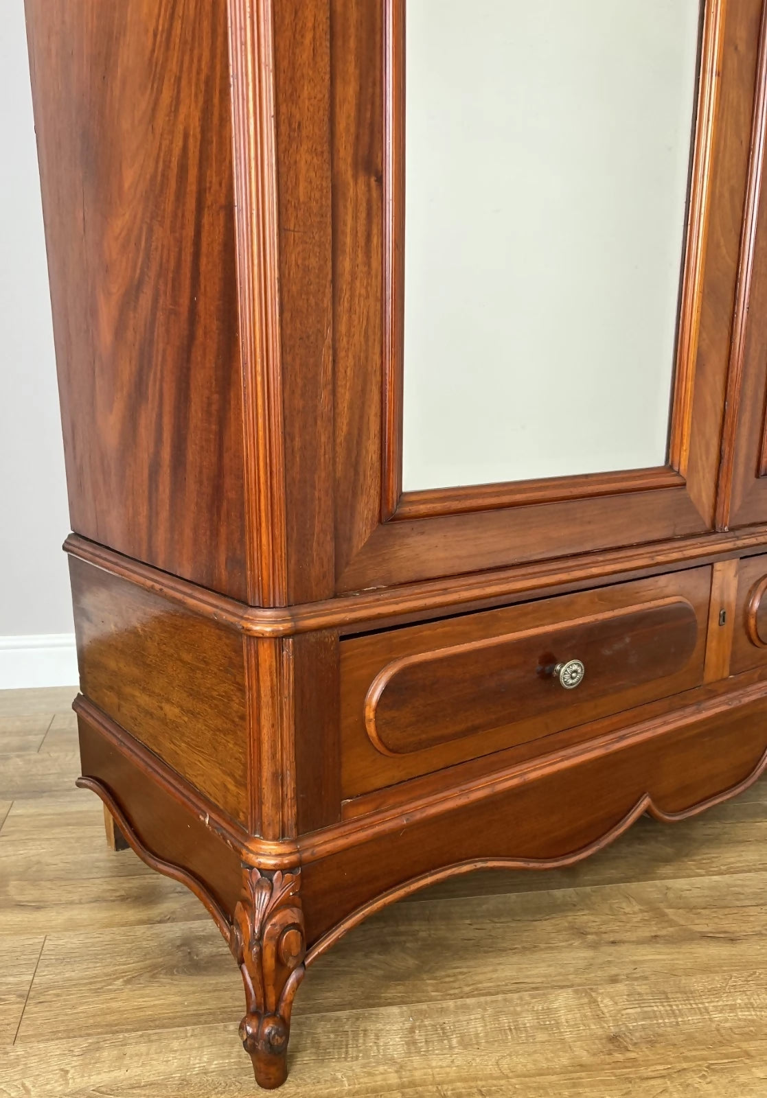 Wardrobe Antique French Two Door Mahogany Mirrored Carved Armoire LOT 6152