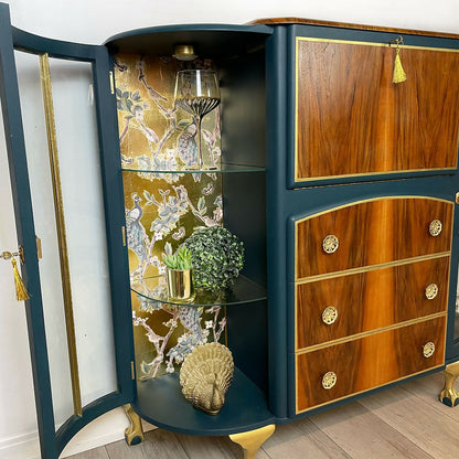 Teal Blue and Gold Cocktail Cabinet