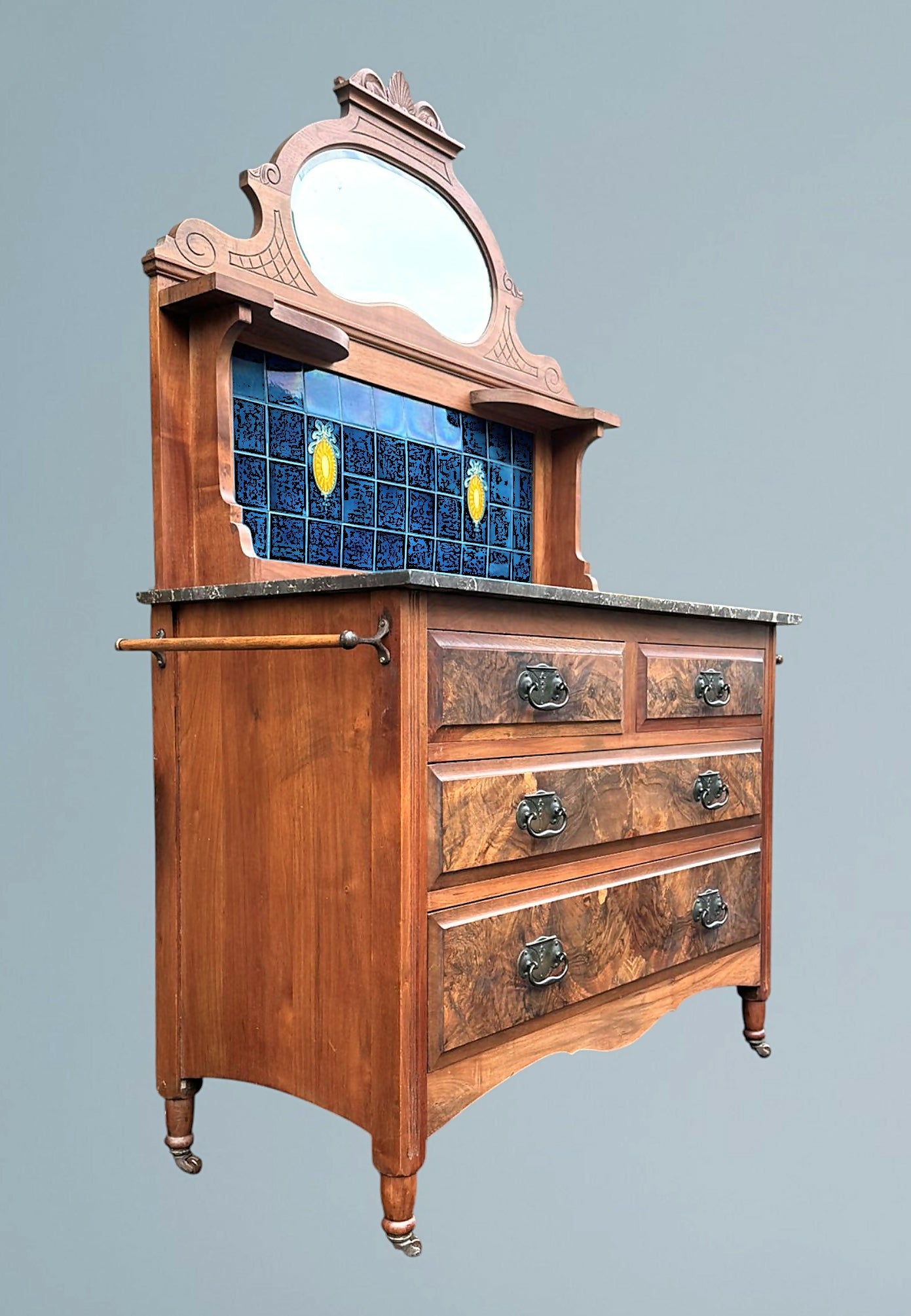 Edwardian Walnut Marble Top Washstand