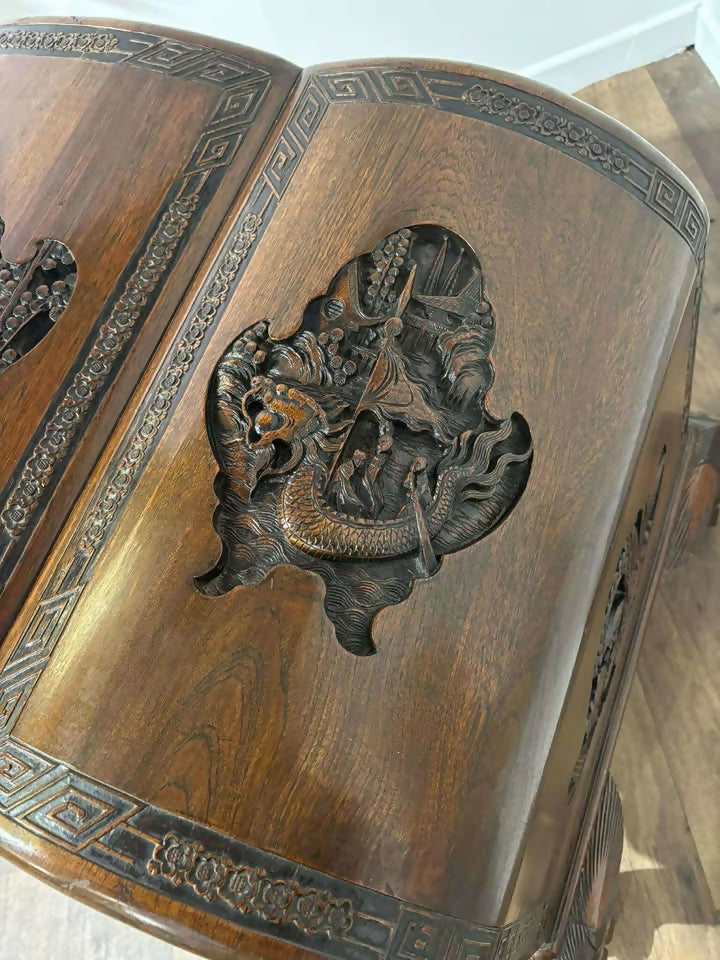 Oriental 1920s Cloud Shaped Carved Cabinet (Camphor Wood)