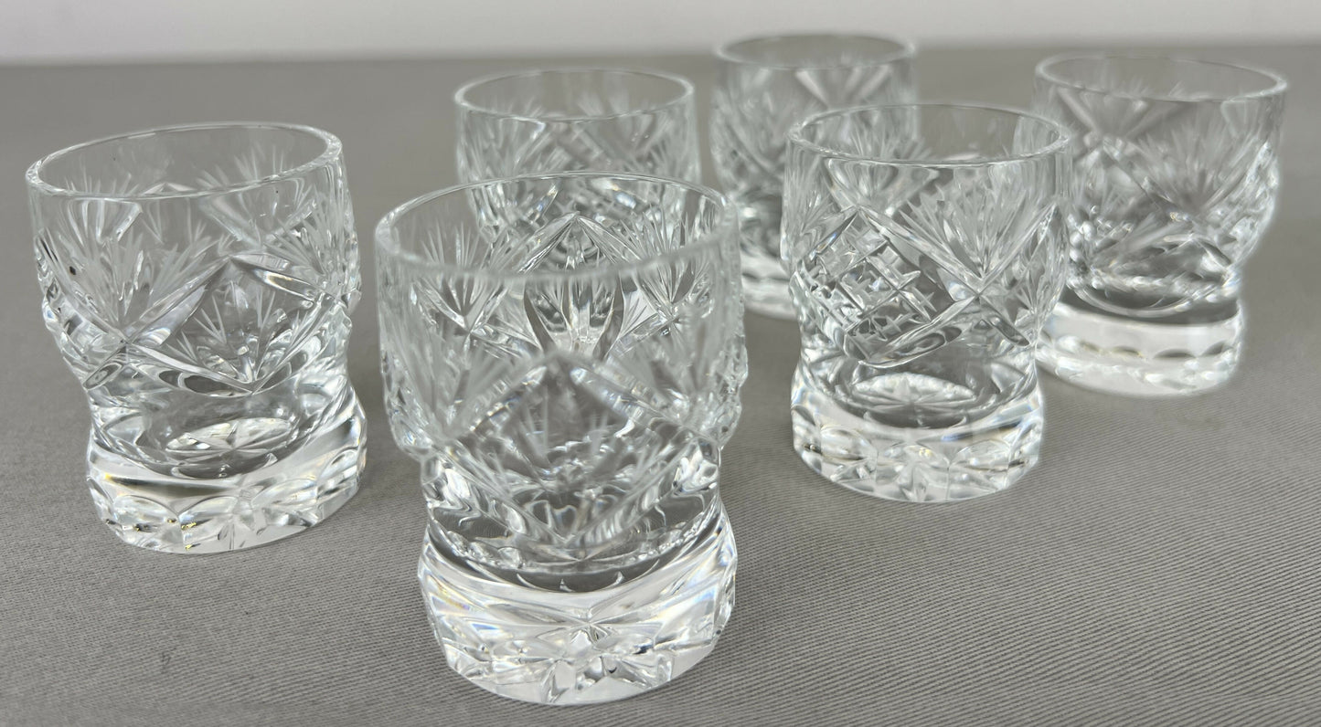 Carafe Set Vintage Style Crystal Cut 6 Shot Glasses and Tray LOT 6436