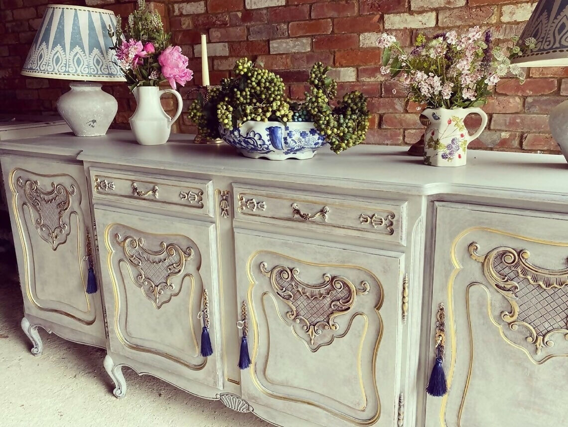French Grey Vintage Louis XVI Sideboard