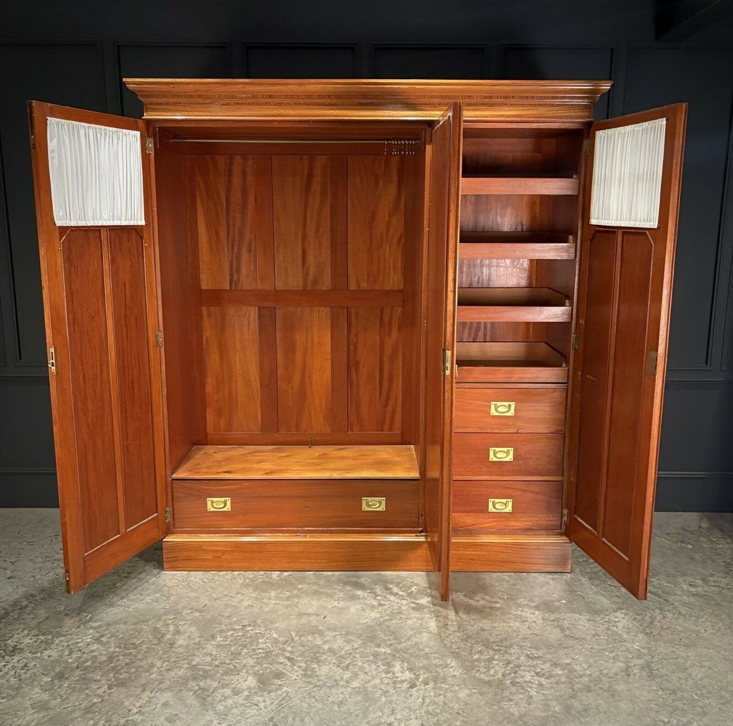 Edwardian Satinwood Vintage Triple Wardrobe