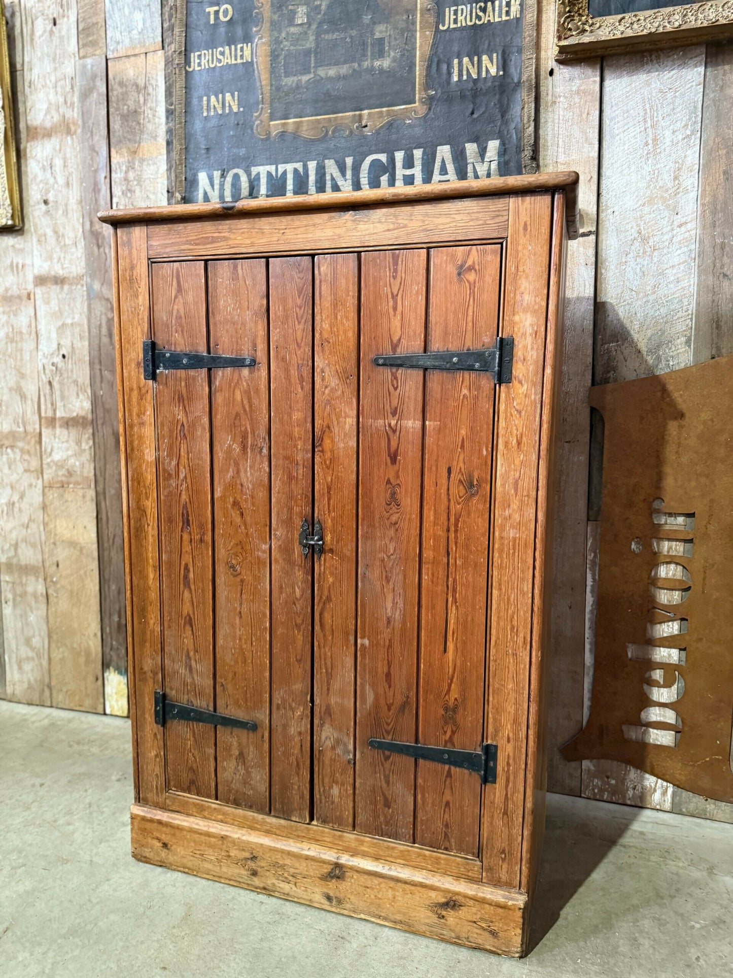 Vintage Mid Victorian Narrow Pine Pantry Hall Kitchen Estate Cupboard, c1860