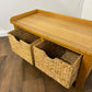 Modern Oak Storage Bench With Two Wicker Drawers