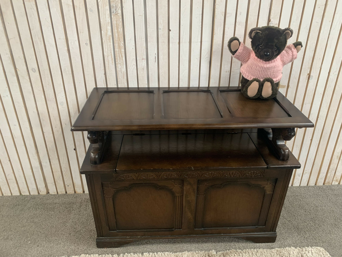 Monks Bench Mid century reproduction Jacobean style monksbench with folding top