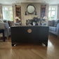 Ottoman. Vintage Camphor wood chest, handpainted. Black/gold