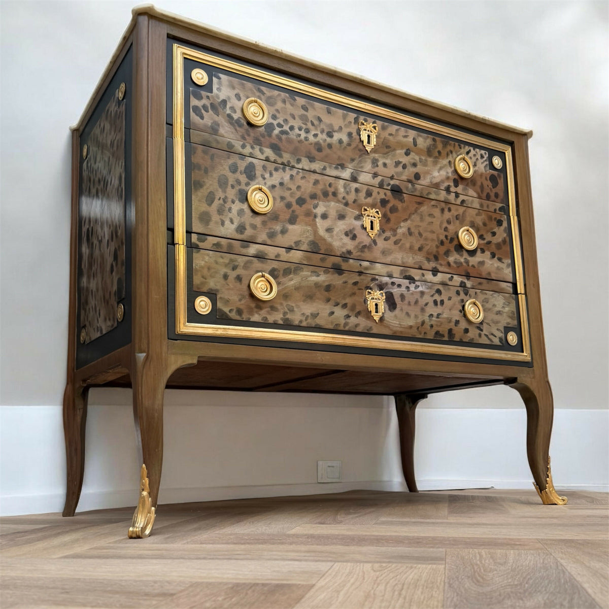 Leopard Print French Style Chest Of Draws / Dresser