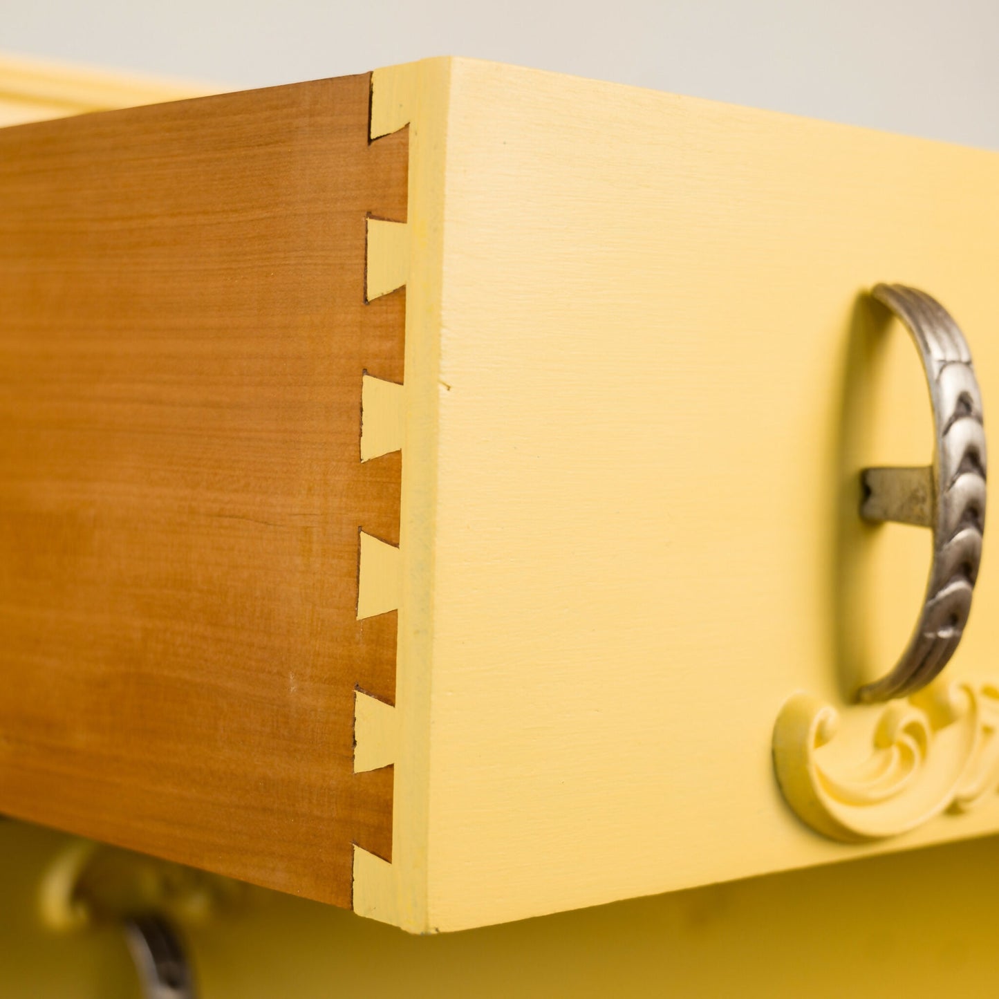 Vintage Yellow Chest of Drawers with Ornate Detailing