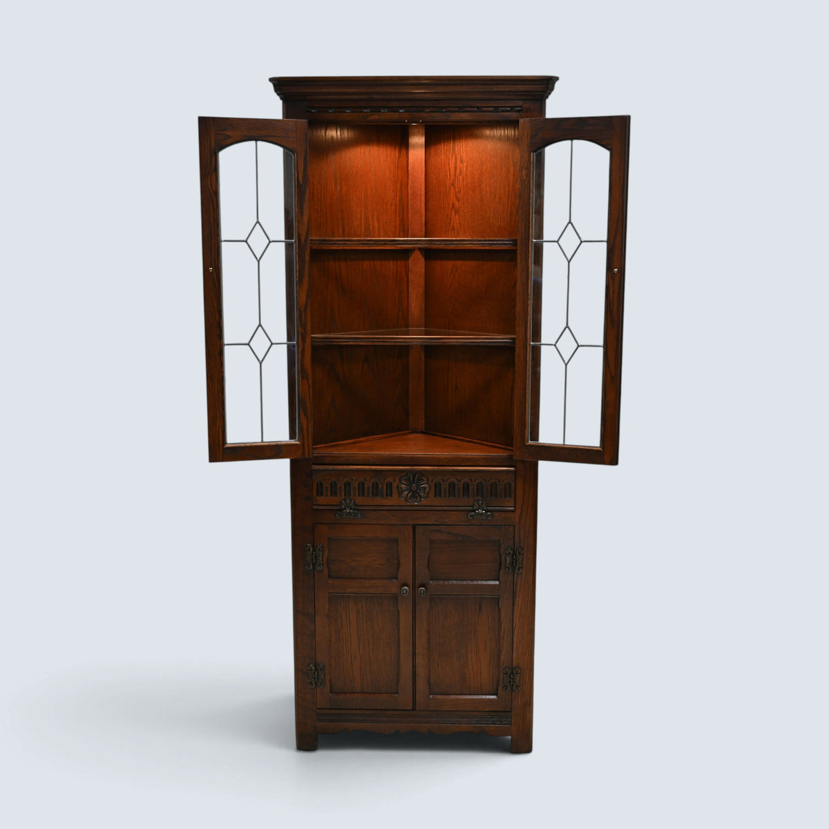 Old Charm Corner Display Cabinet with Leaded Glass Tudor Brown FREE UK Delivery*