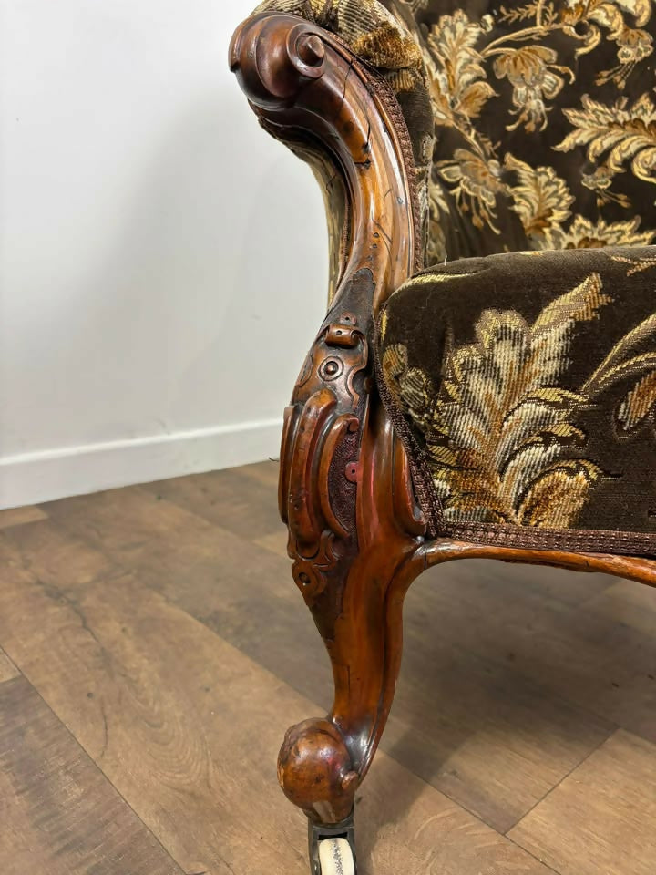 Victorian Upholstered Armchair on Castors