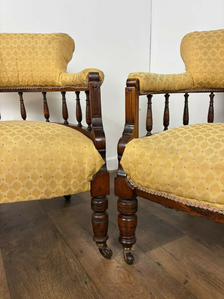 Pair of Edwardian Mahogany Upholstered Tub Chairs
