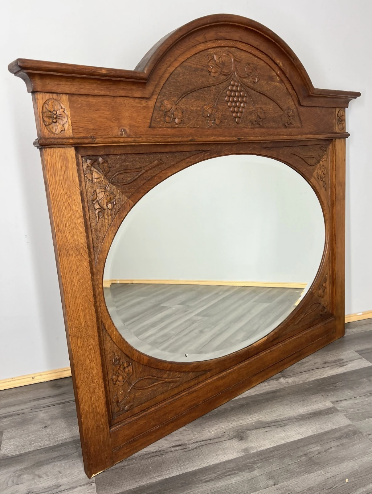 Wall Mirror Antique French Style Oak Carved Floral Decorative Frame LOT 3849