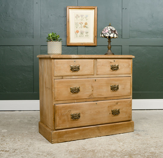 Edwardian Pine Chest of Drawers - 2 Over 2 - Antique