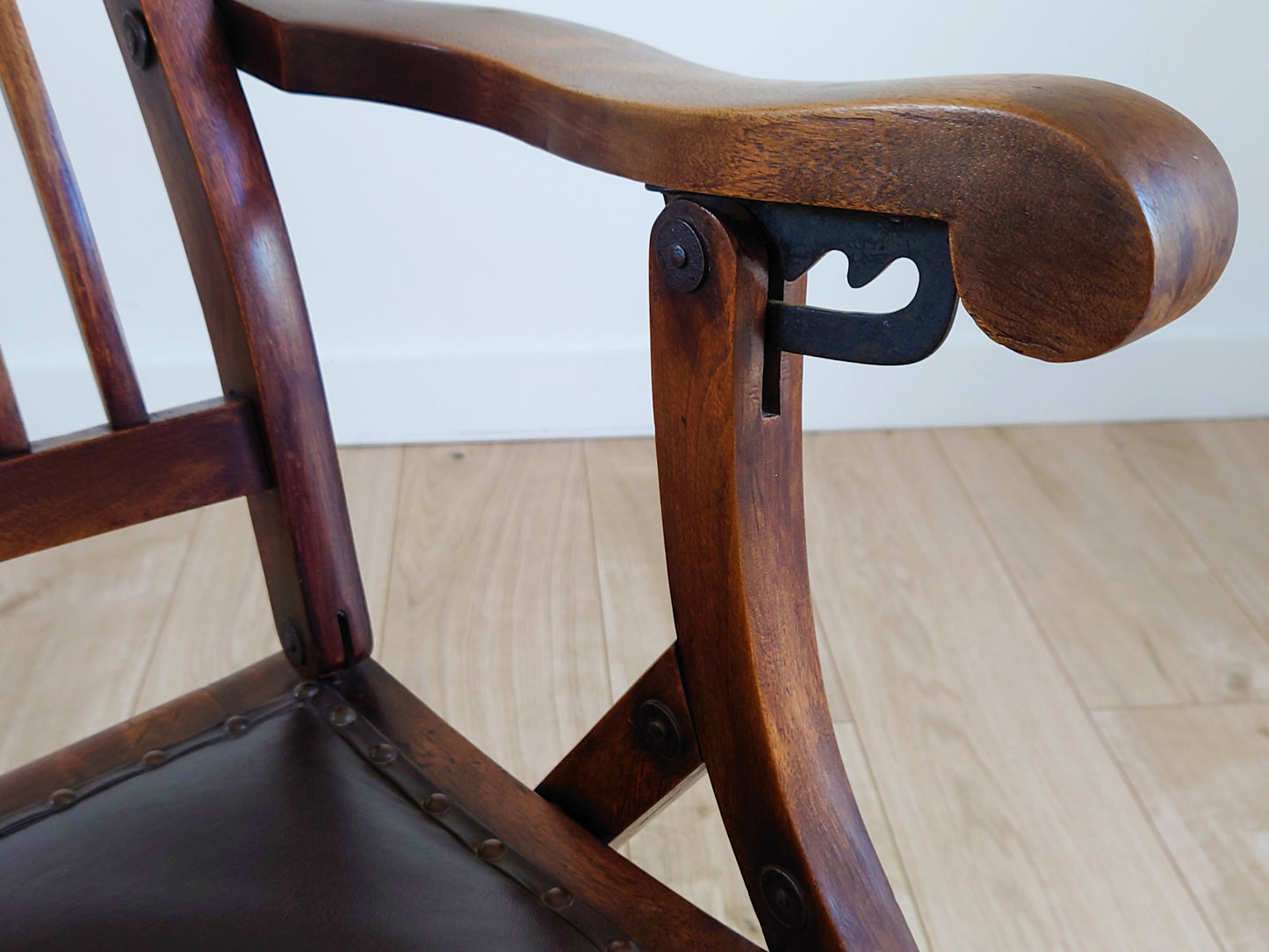 Campaign Chair With Adjustable Upholstered Headrest Circa 1890