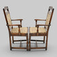 2 Old Charm Dining Chairs Carvers Light Oak Finish Tudor Fabric FREE UK Delivery