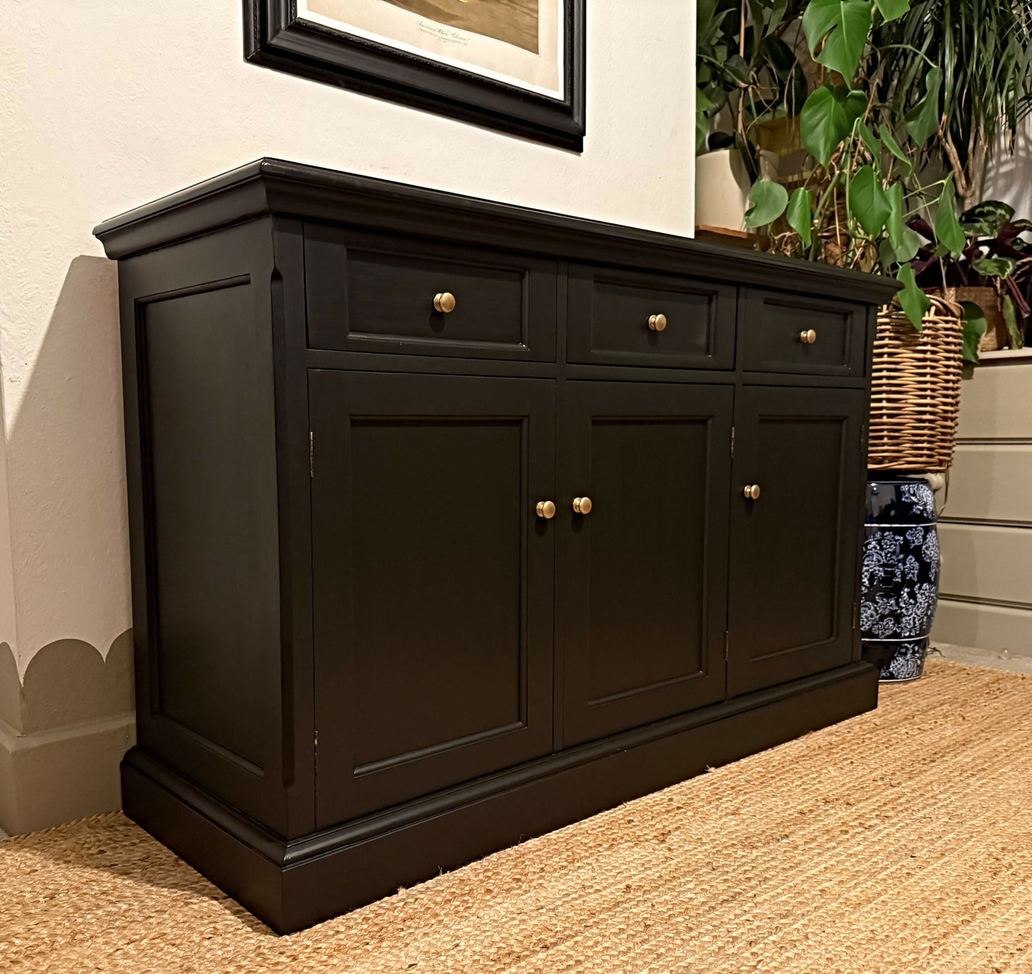 Newly refurbished sideboard solid wood black wood top
