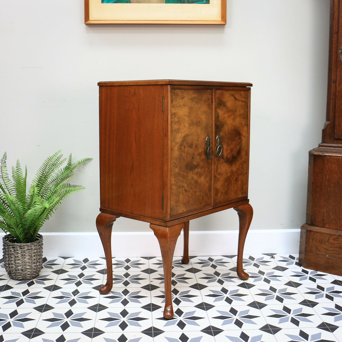 Cocktail Drinks Cabinet in a Queen Anne Style Burr Walnut Veneer Matched Doors
