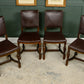 4 Oak Dining Chairs -Tudor Cromwellian Style - Burgundy Leatherette