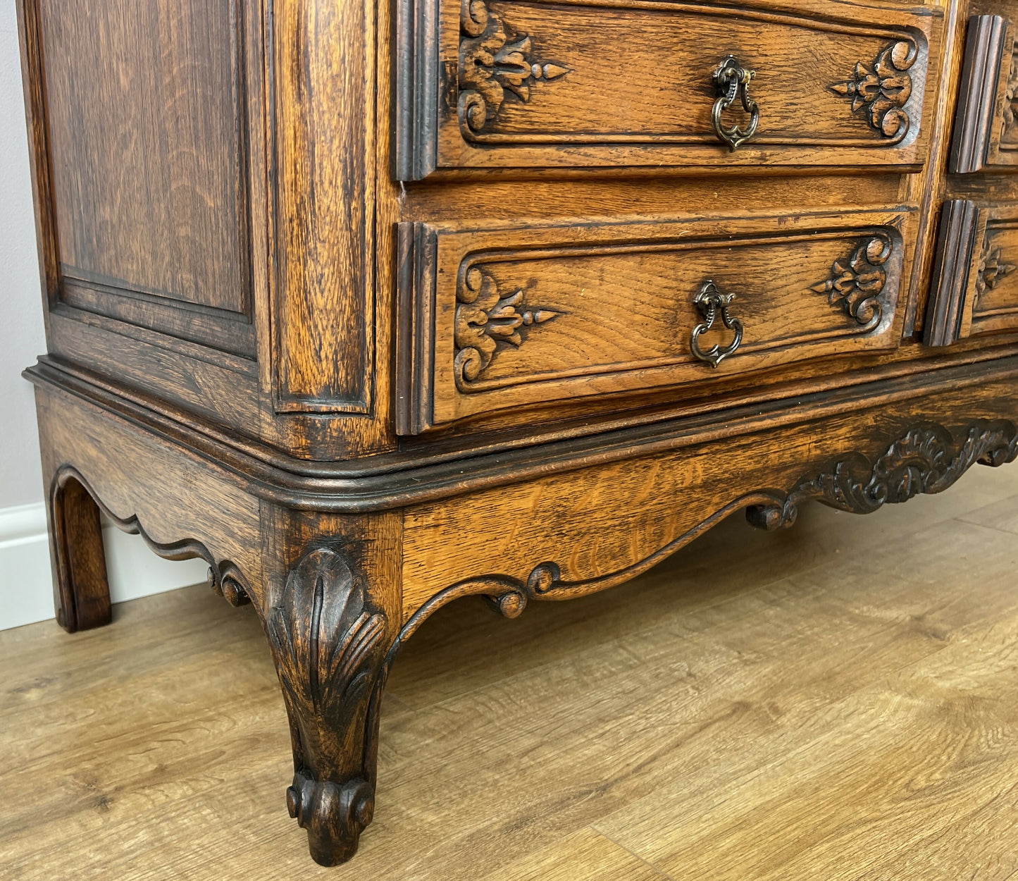 Chest of Drawers Vintage French Louis Oak 6 Drawers Carved Cabinet LOT 6263