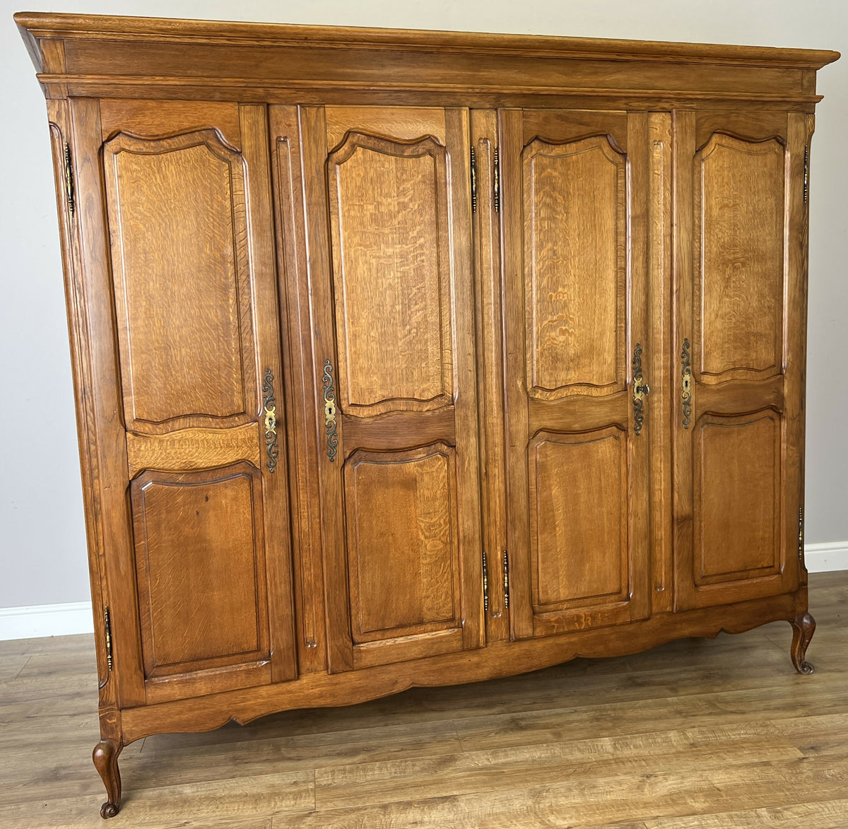Wardrobe Vintage French Louis XVI Style Oak Four Door Carved Armoire LOT 6506