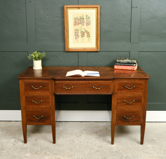 Vintage Mahogany Pedestal Desk - Kneehole - With Drawers