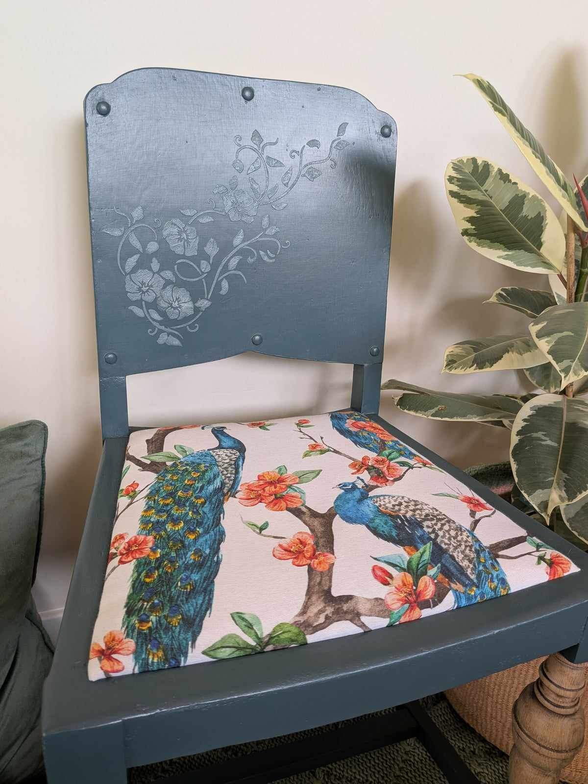 Upcycled statement chair – dressing table chair - teal