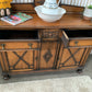 Antique 1920s Jacobean Revival Carved Oak Sideboard Geometric Buffet Cabinet