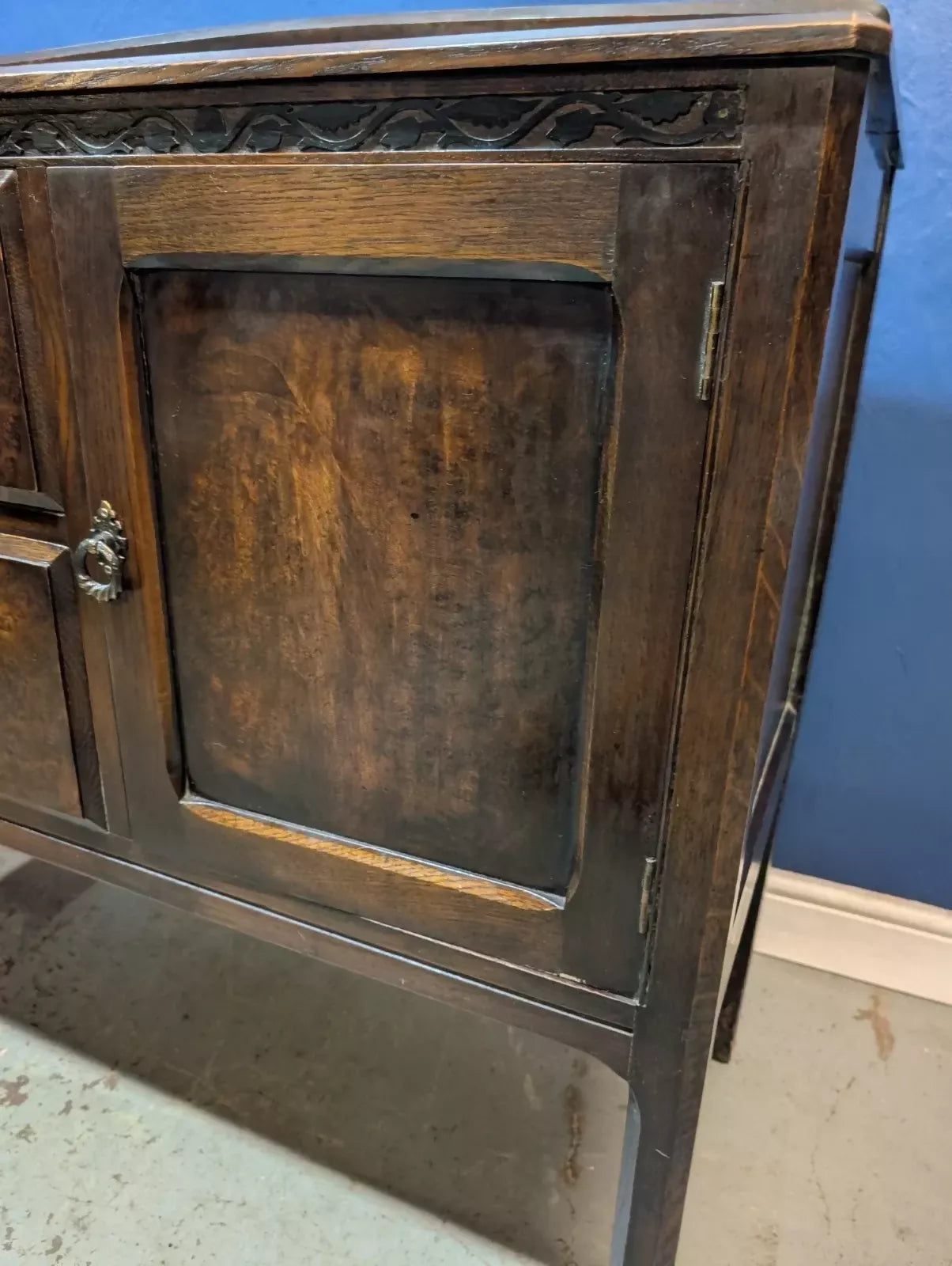 Vintage Oak Sideboard Cupboard With Drawers Dresser Base Service Cabinet English