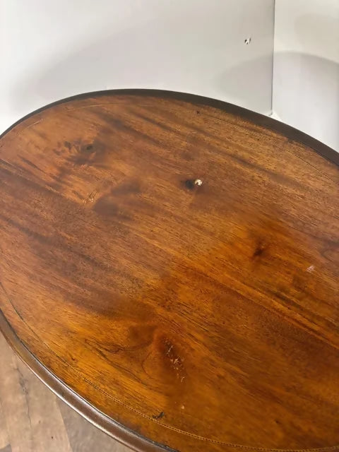 Edwardian Oval Mahogany Inlaid Occasional Table with Inlaid Stretcher Base