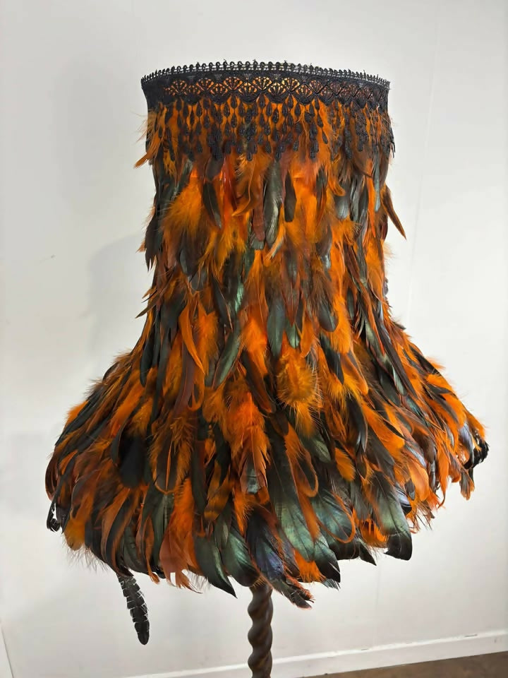 Vintage Barley Twist Standard Lamp with Handmade Feather Shade