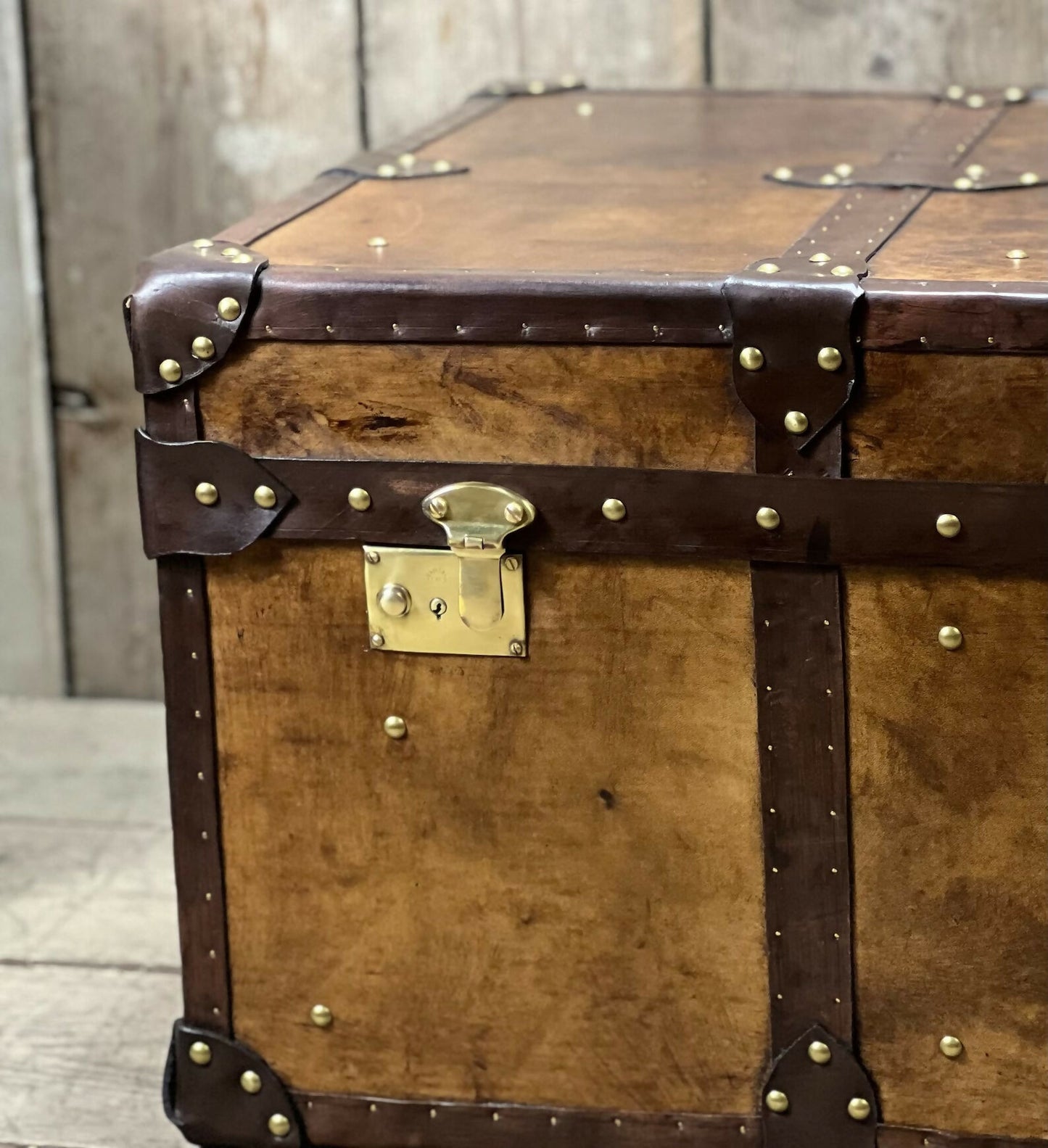 English storage trunk - hand dyed bespoke leather - custom coffee table