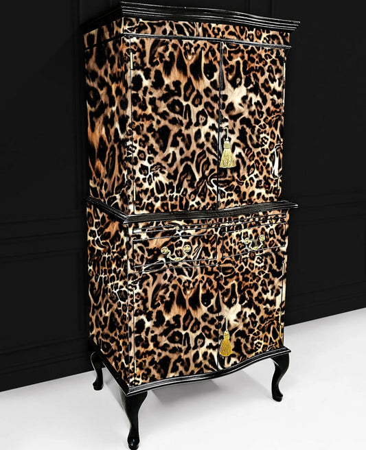 Upcycled Drinks Cocktail Cabinet Leopard Print
