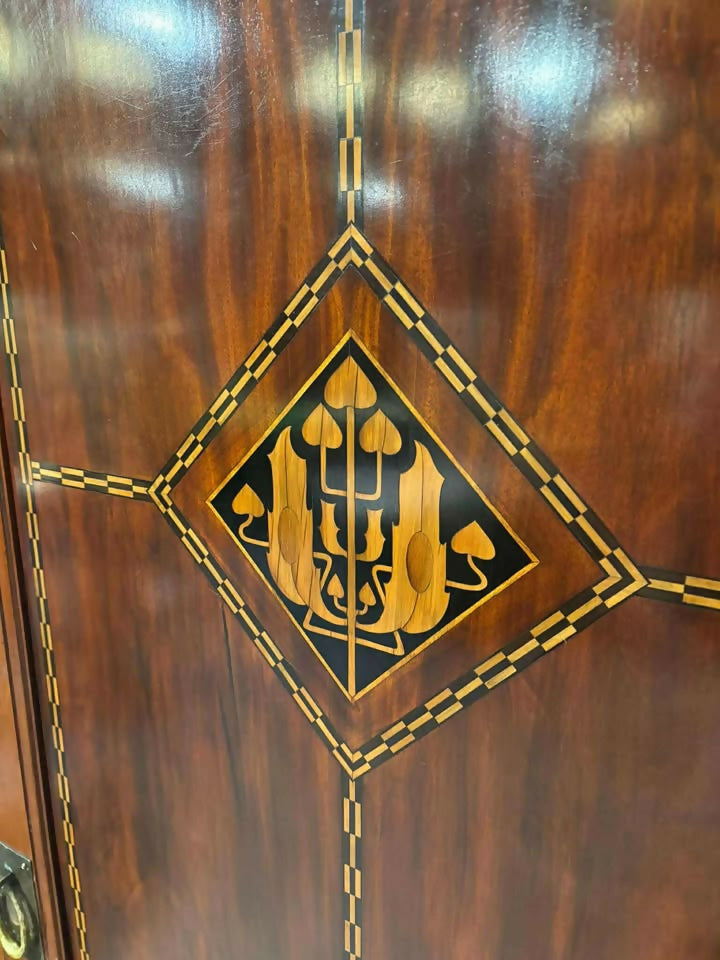 Exceptional Aesthetic Movement Mahogany Hall Wardrobe with Boxwood & Ebony Inlay, c. 1880