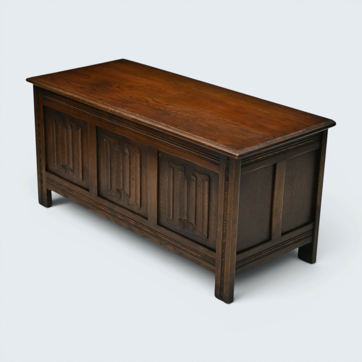 Oak Blanket Box /Chest Coffee Table Linenfold Front Lift Up Top FREE UK Delivery