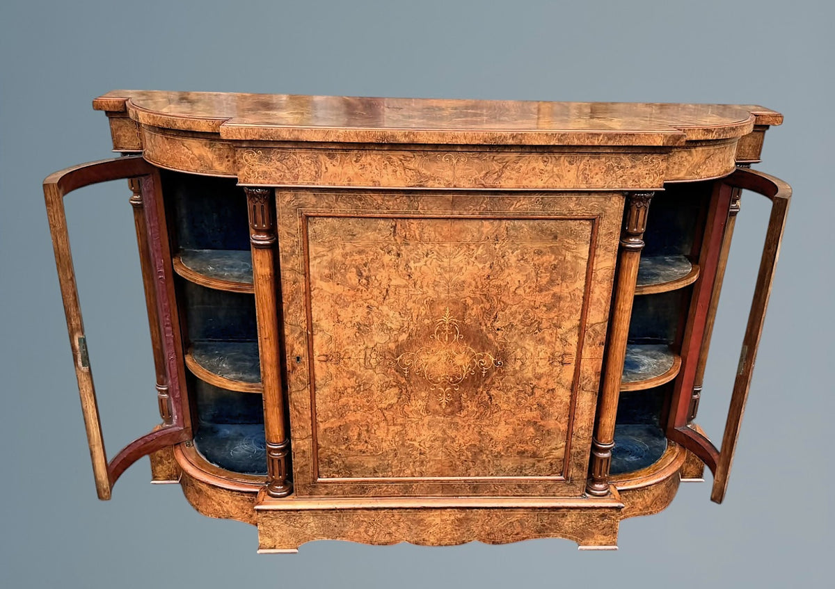 Victorian Inlaid Burr Walnut Credenza