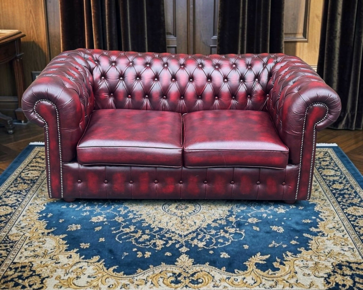 English Leather Chesterfield Sofa Bed / Settee