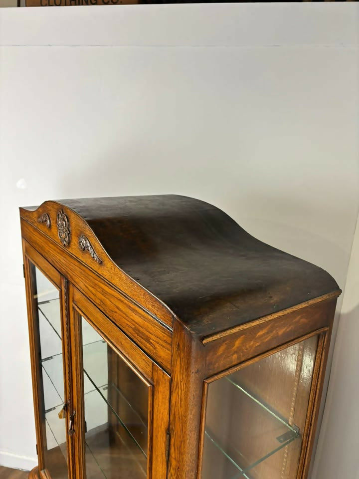 Vintage Oak Display Cabinet With Two Glass Doors