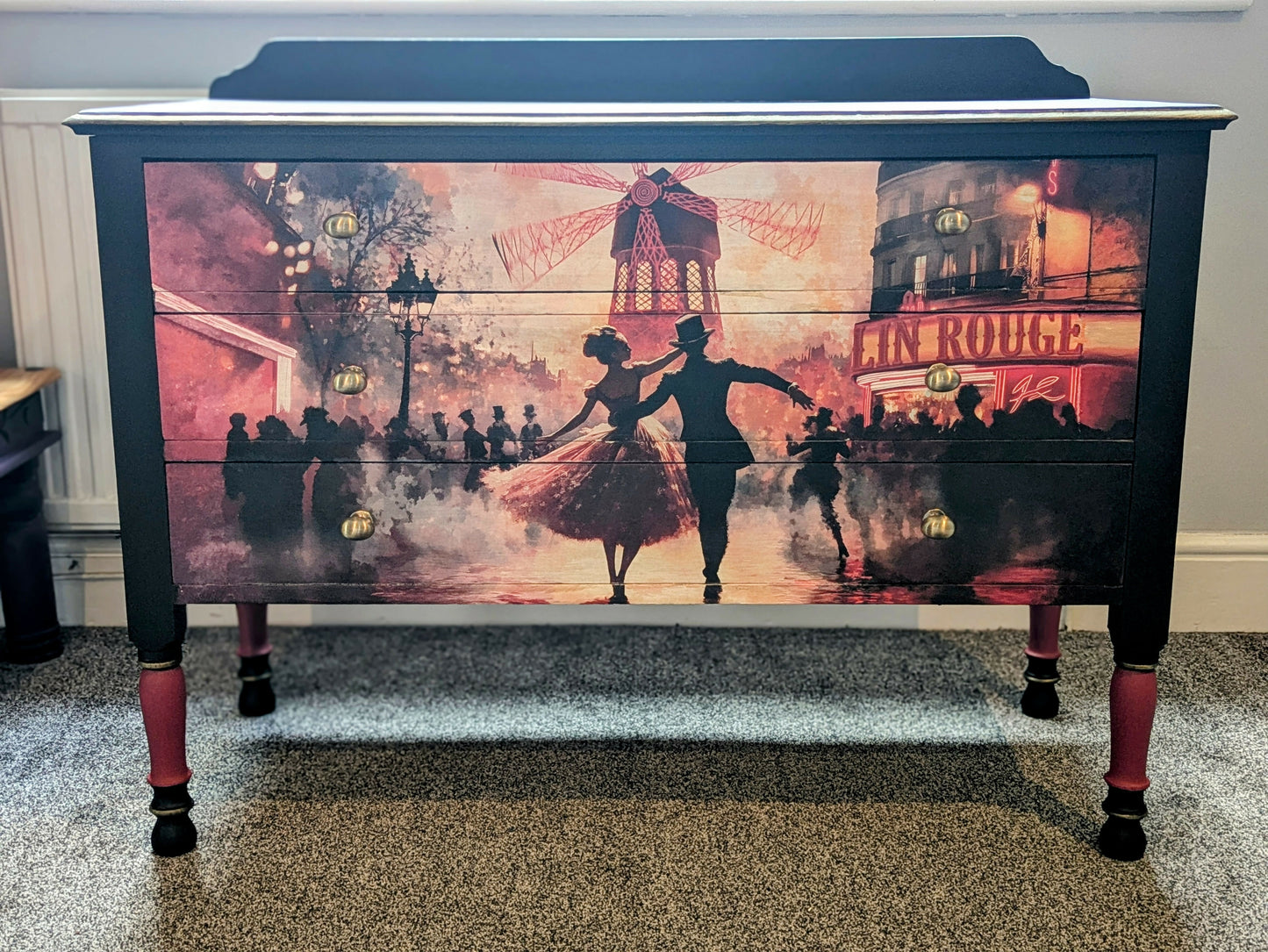 Hand-Painted Parisian Dresser – Moulin Rouge Inspired Statement Piece
